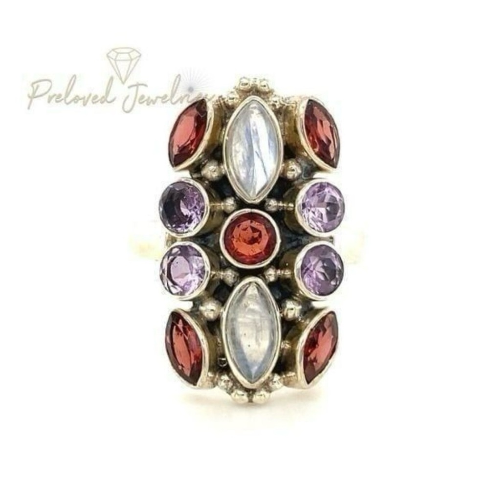 Nicky Butler 925 Moonstone, Garnet & Amethysts Ring‎